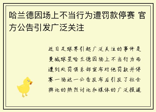 哈兰德因场上不当行为遭罚款停赛 官方公告引发广泛关注